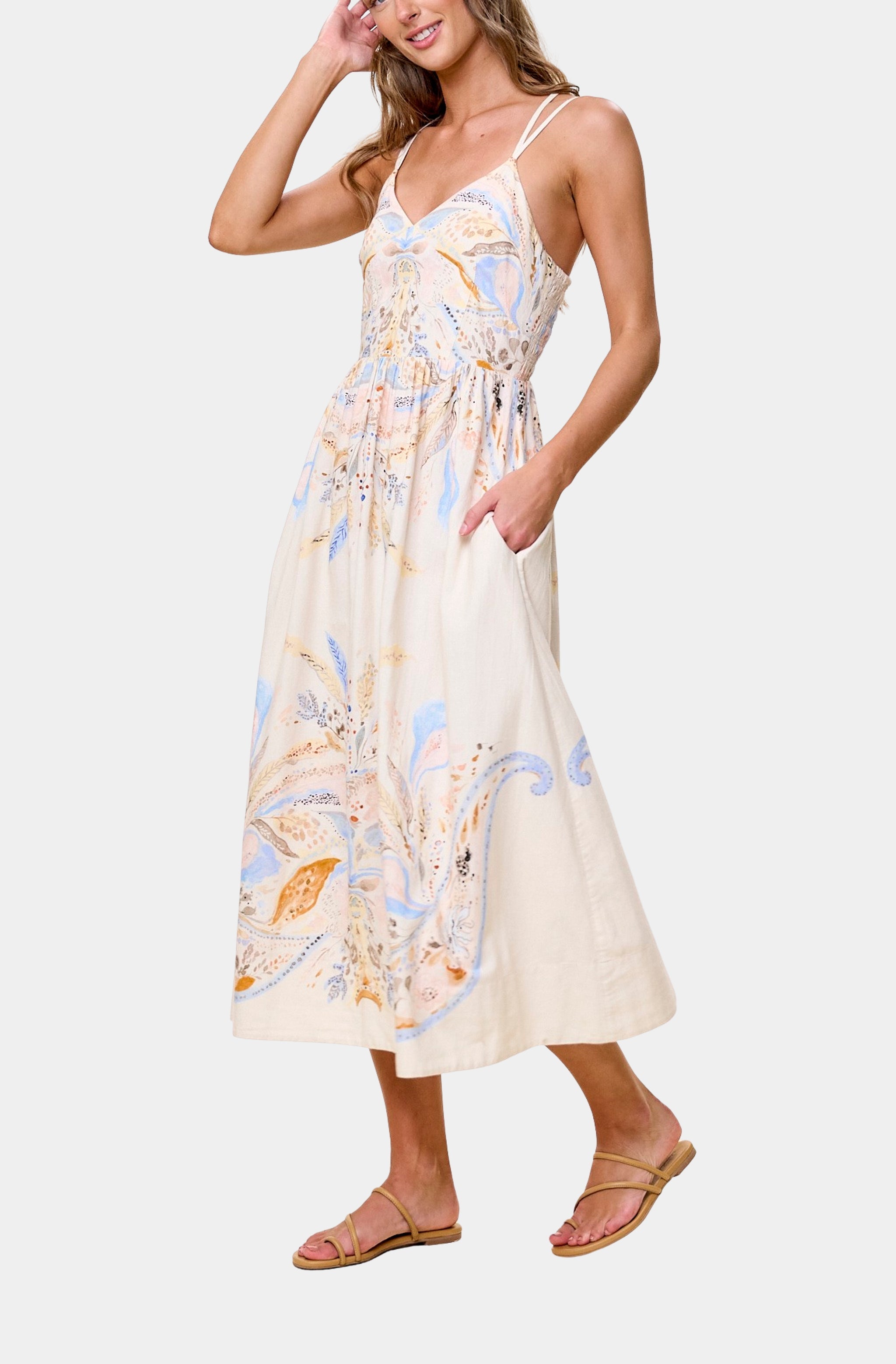 hemline dress Elizabeth Midi French Quarter style silhouette dress with a deep v Hemline Exclusive Evalina Dress