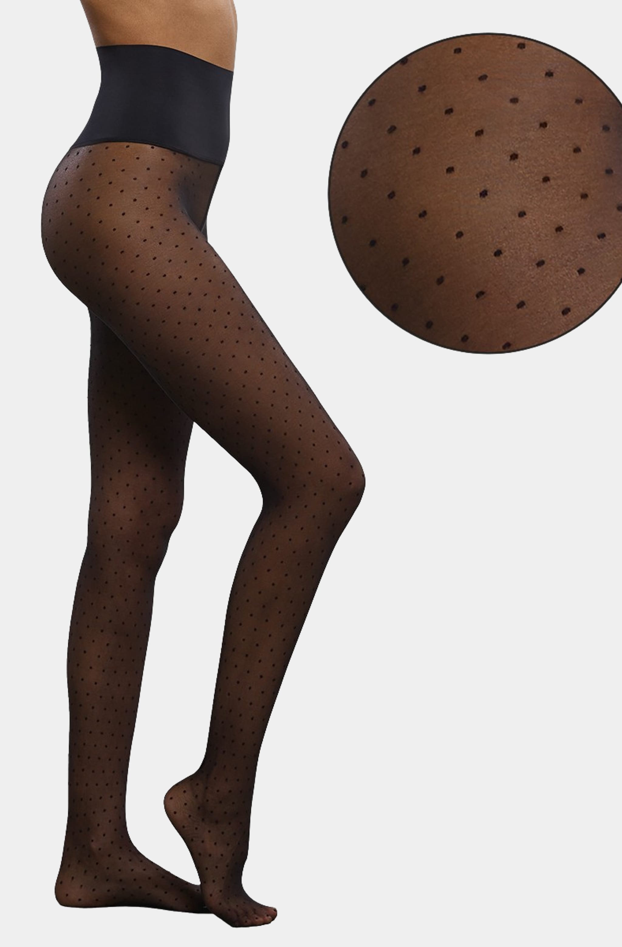 Sheer polka-dot tights with close-up detail