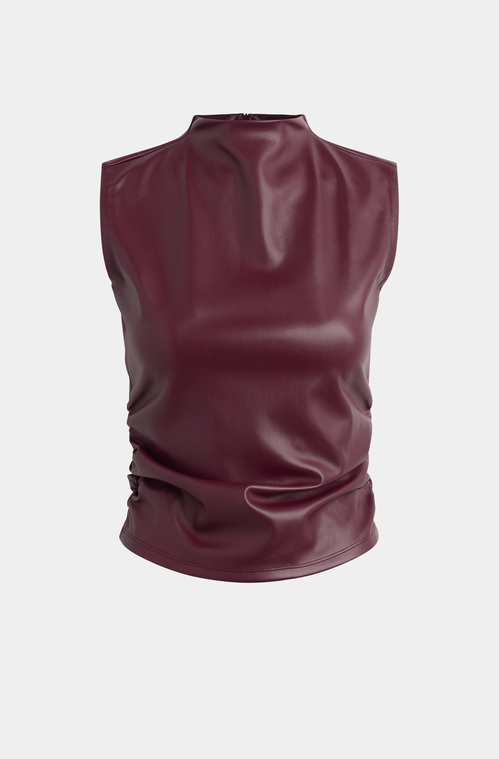 Vegan Leather Top w/ Side Seam Ruching