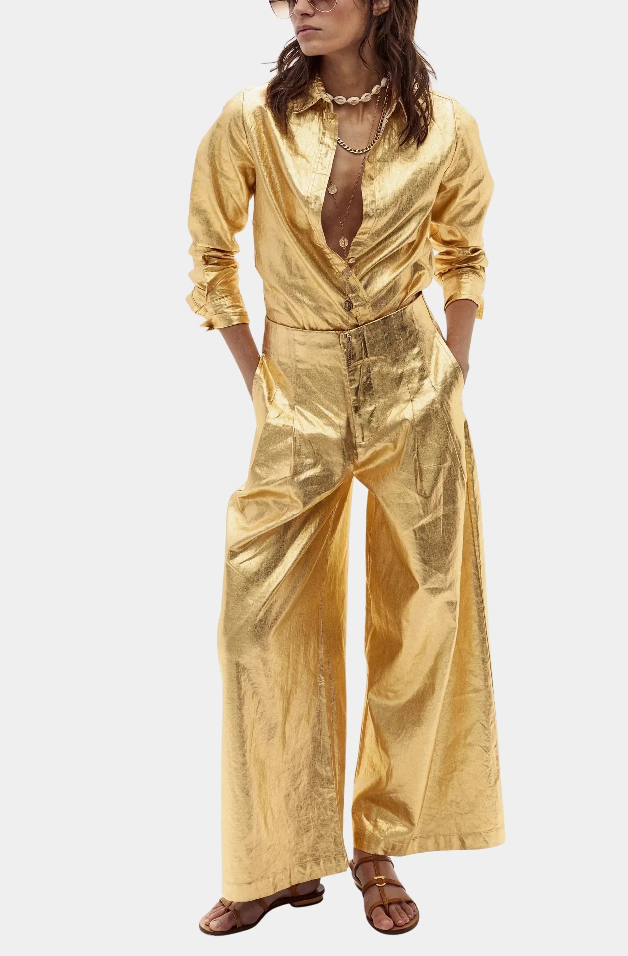 Culotte Metallic Linen Pant