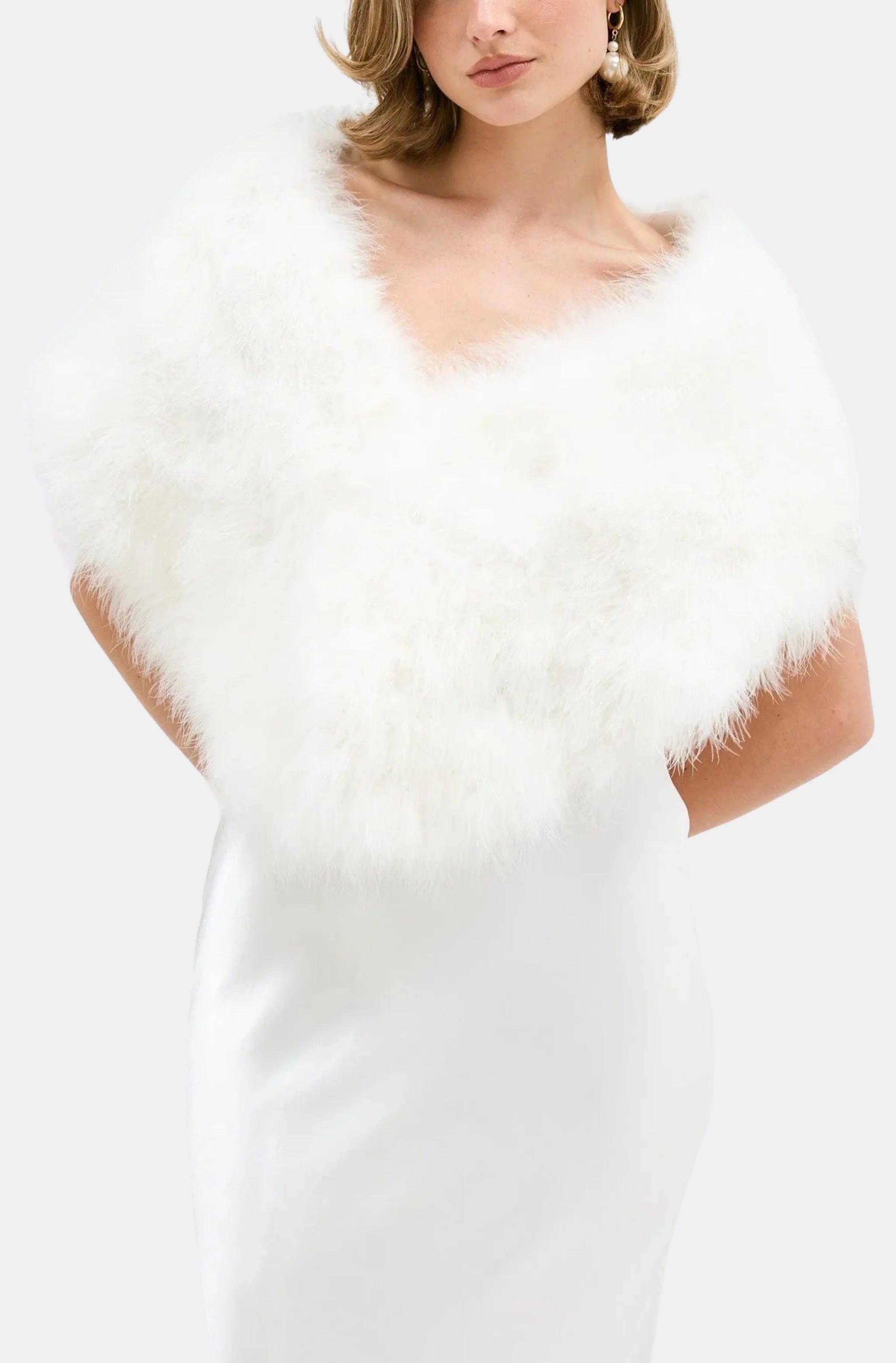 Elegant Lottie Wrap with feather detail, front view