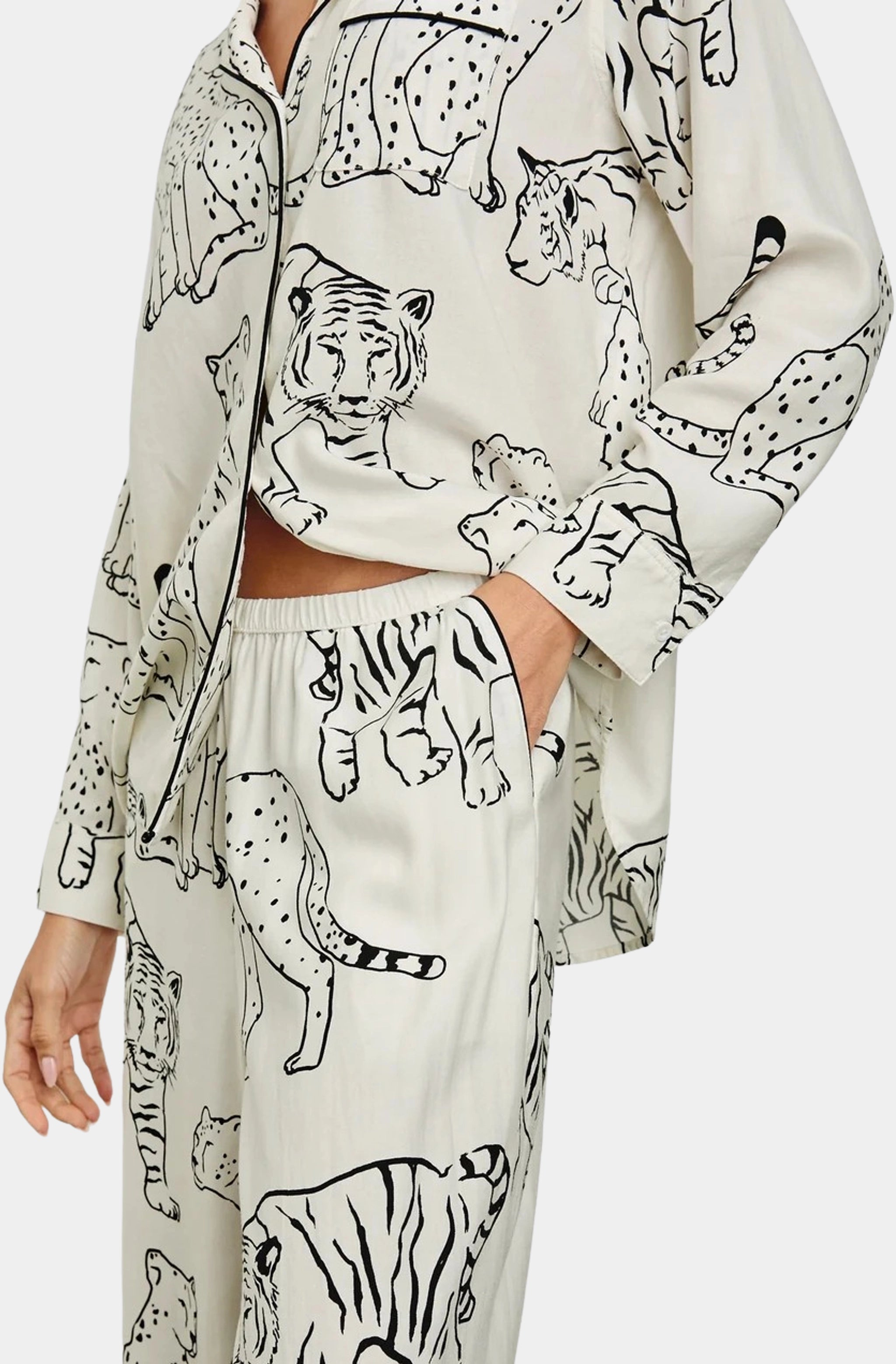 Close-up of Luna Pajama Set with animal pattern