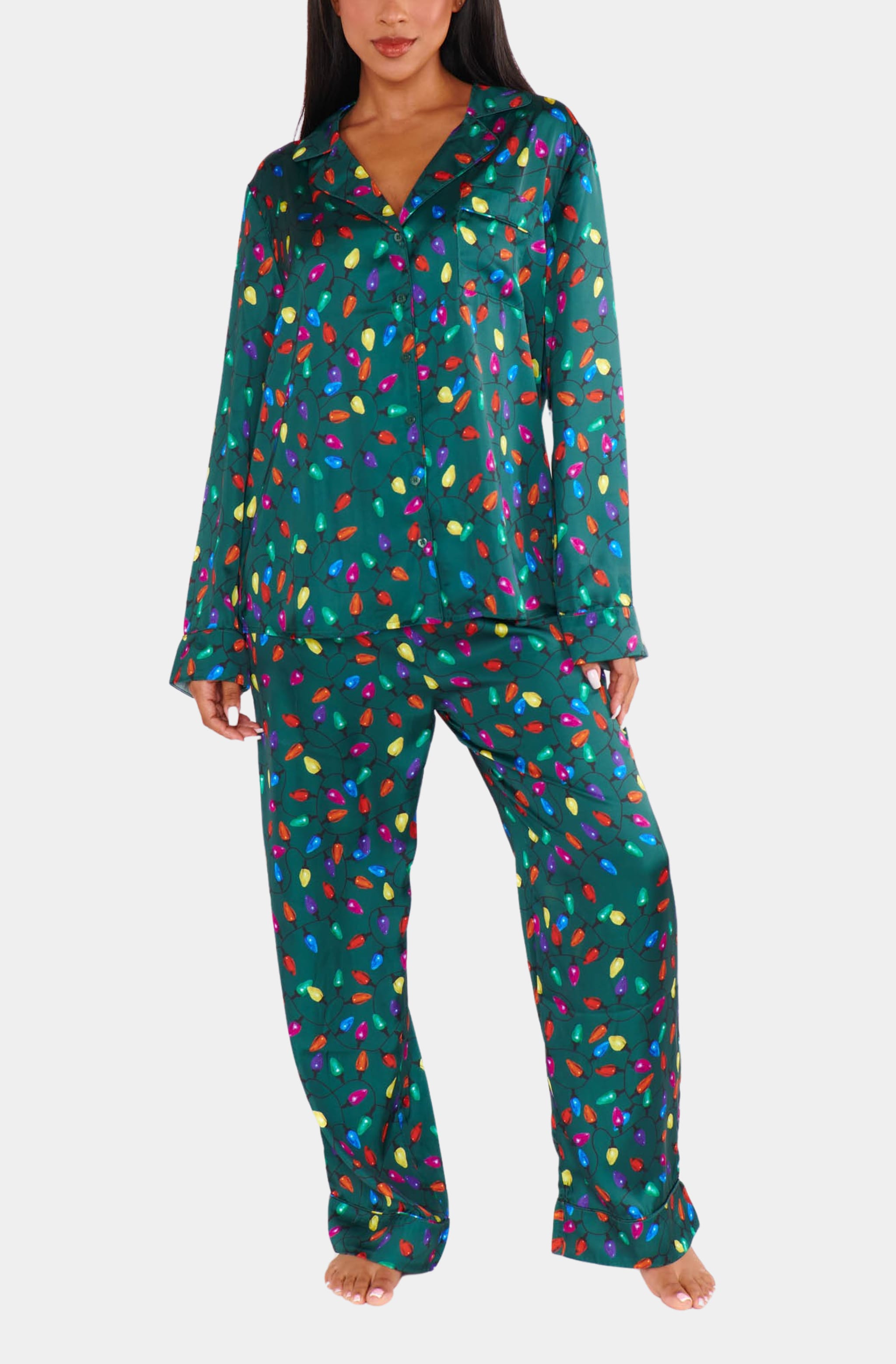 Classic PJ Set with colorful light print, front view