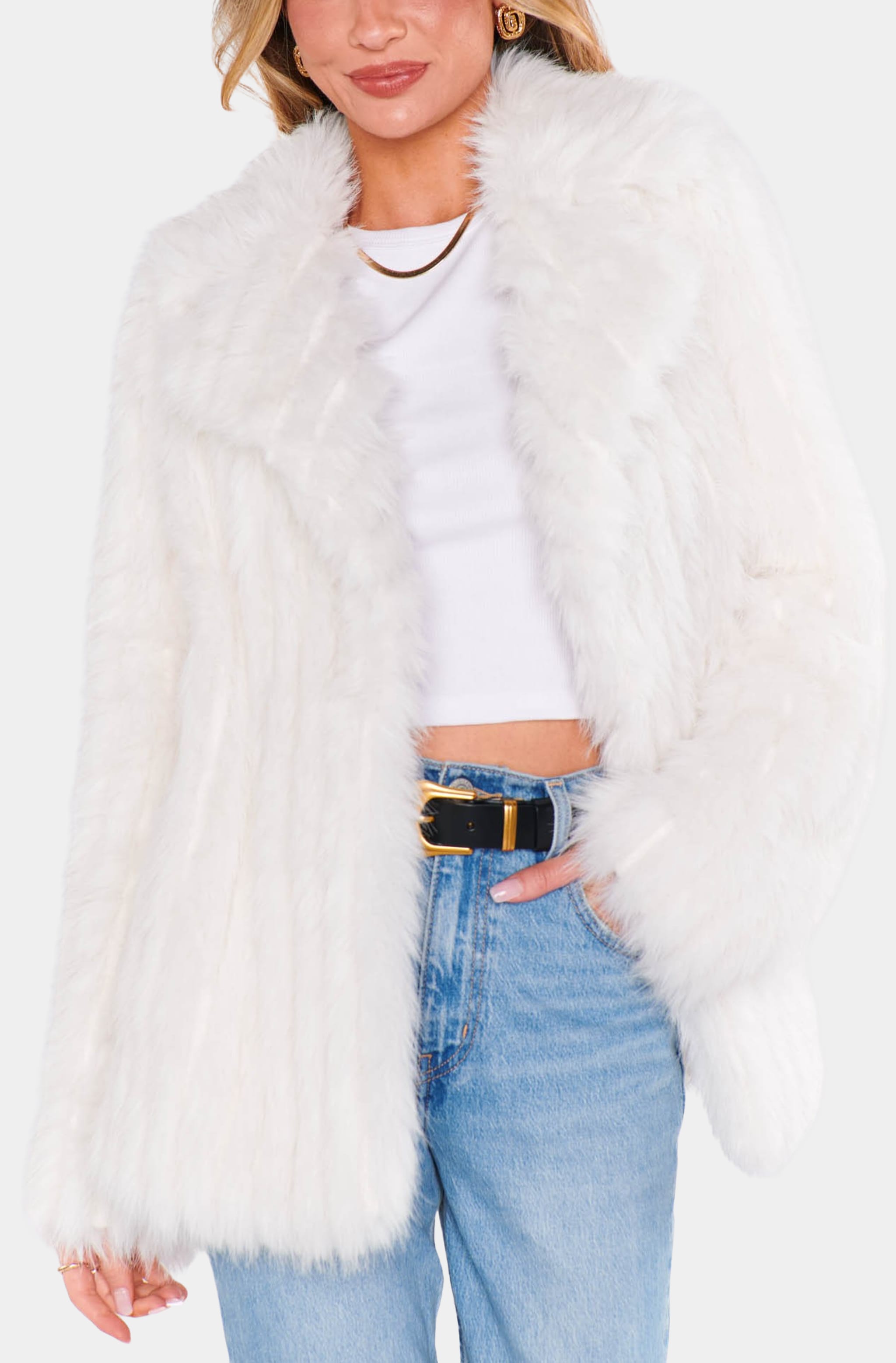 Close-up of Salt Lake Fur Coat with white top