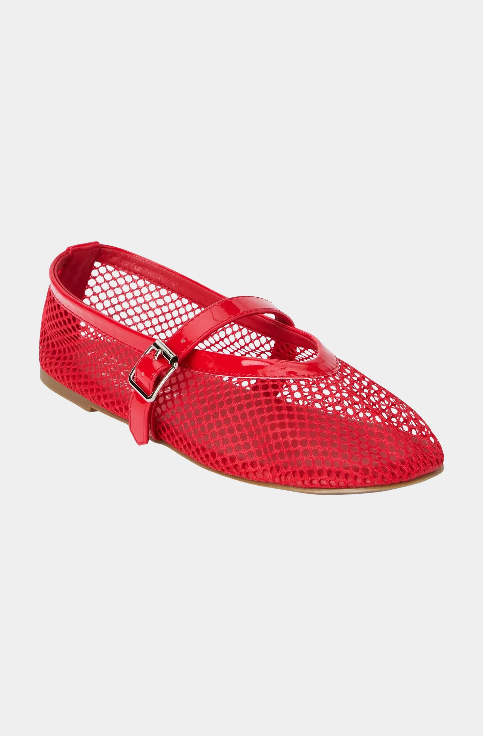 Nolita Ballet Flat Shoes in red mesh, side view