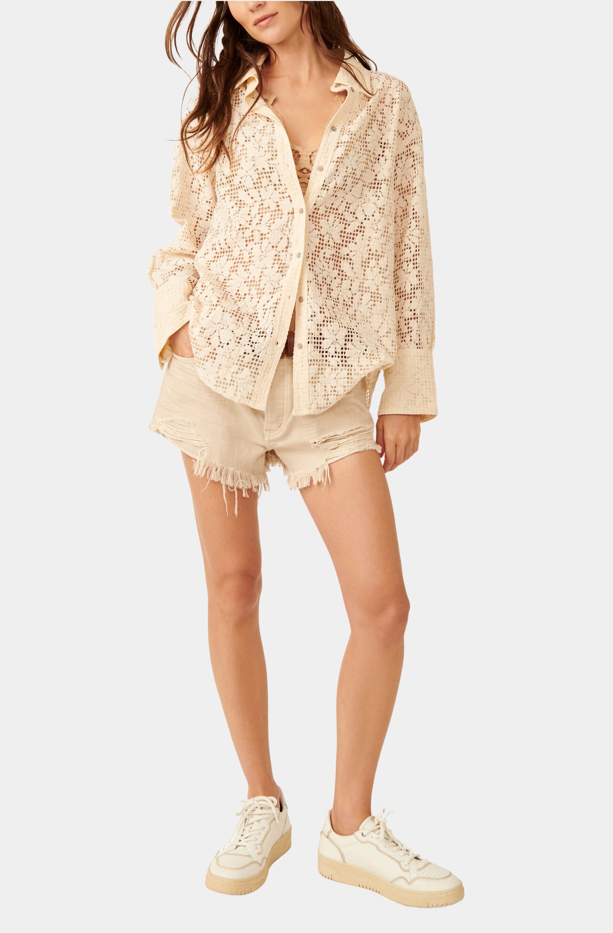 In Your Dreams Lace Buttondown Top