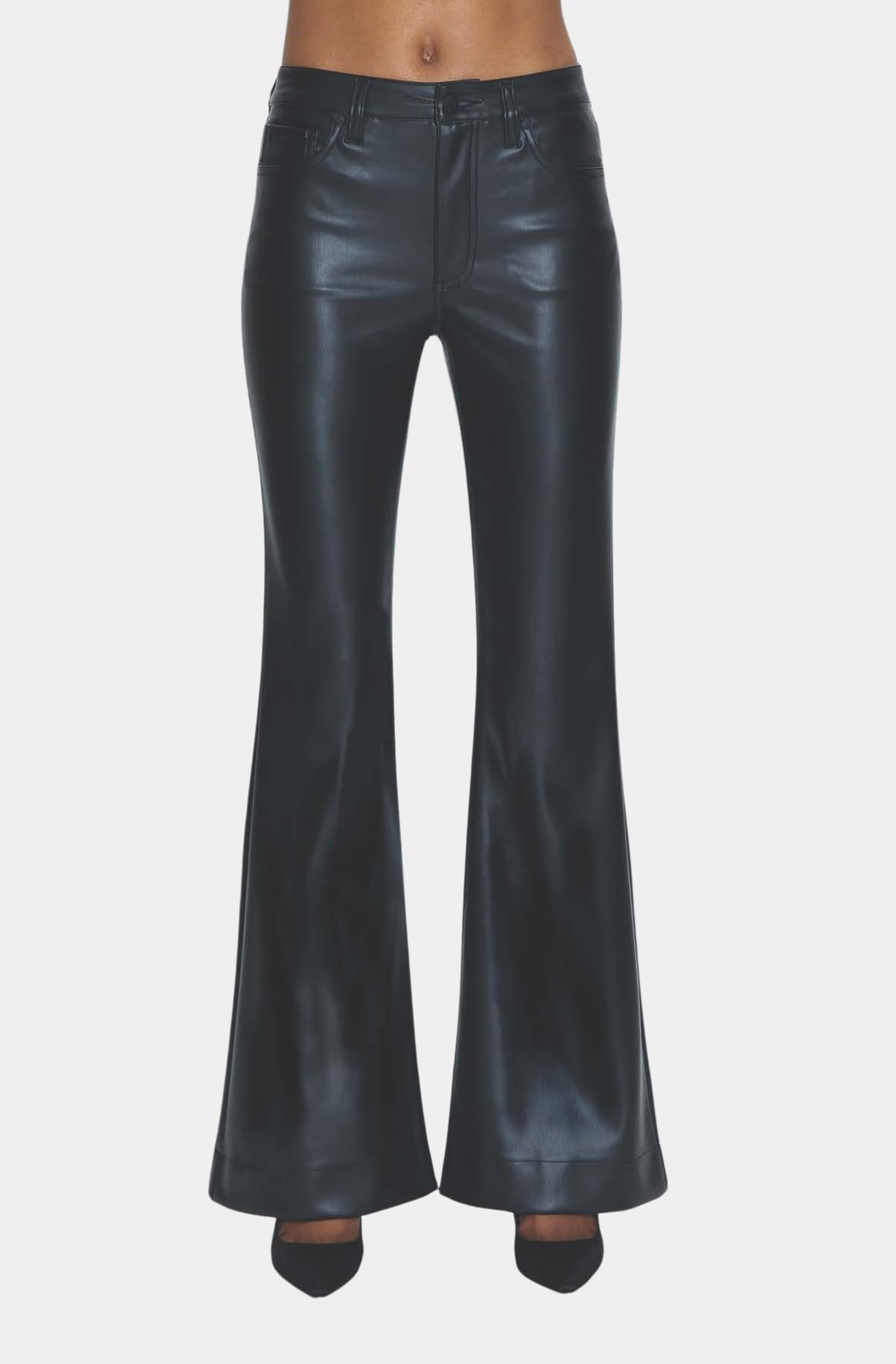 Front view of Kinsley Leather Jean with flare leg