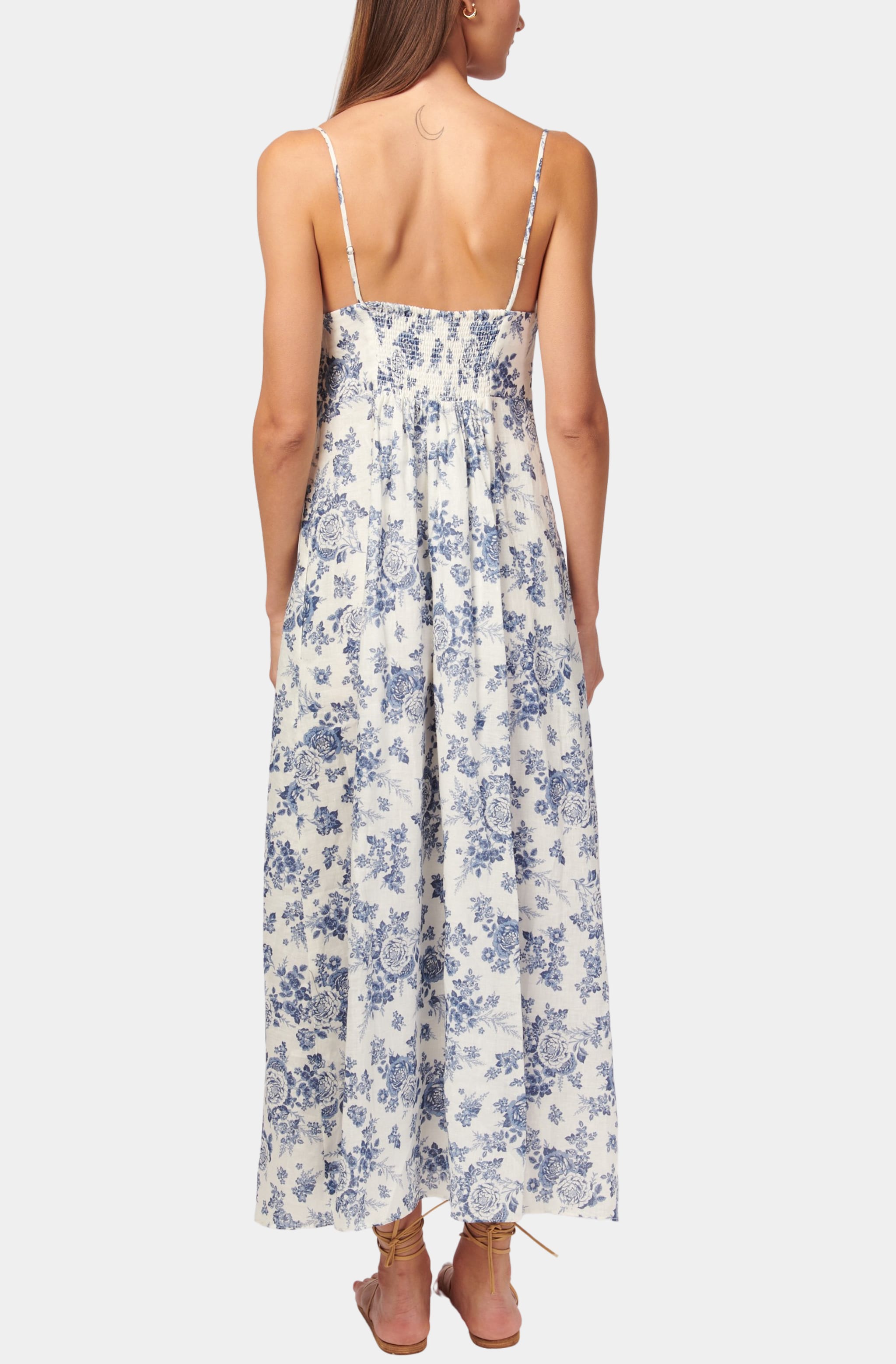 Tilney Maxi Dress with blue floral print, back view