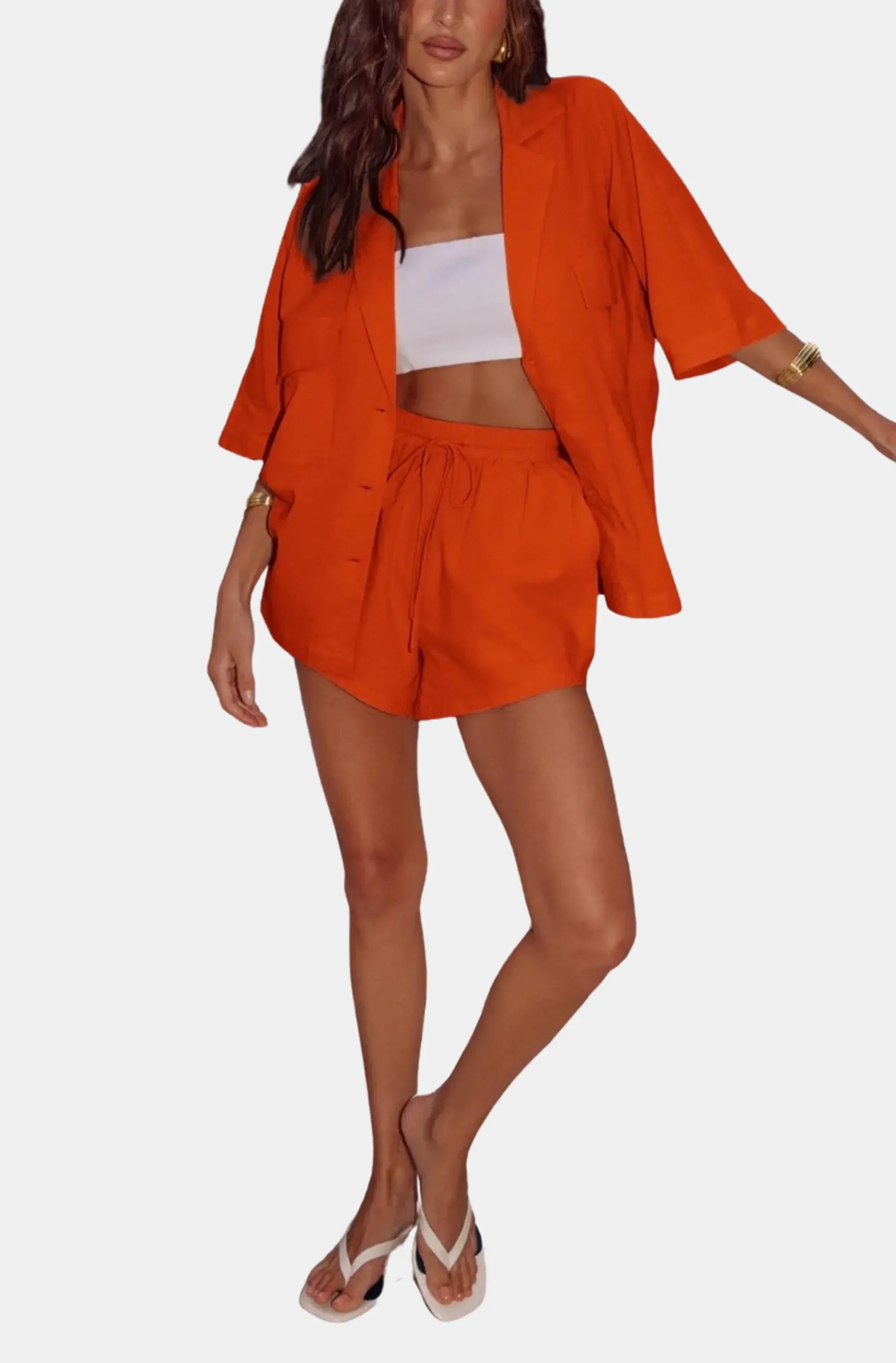 Ronne Short with elasticated waistband and high waist in orange