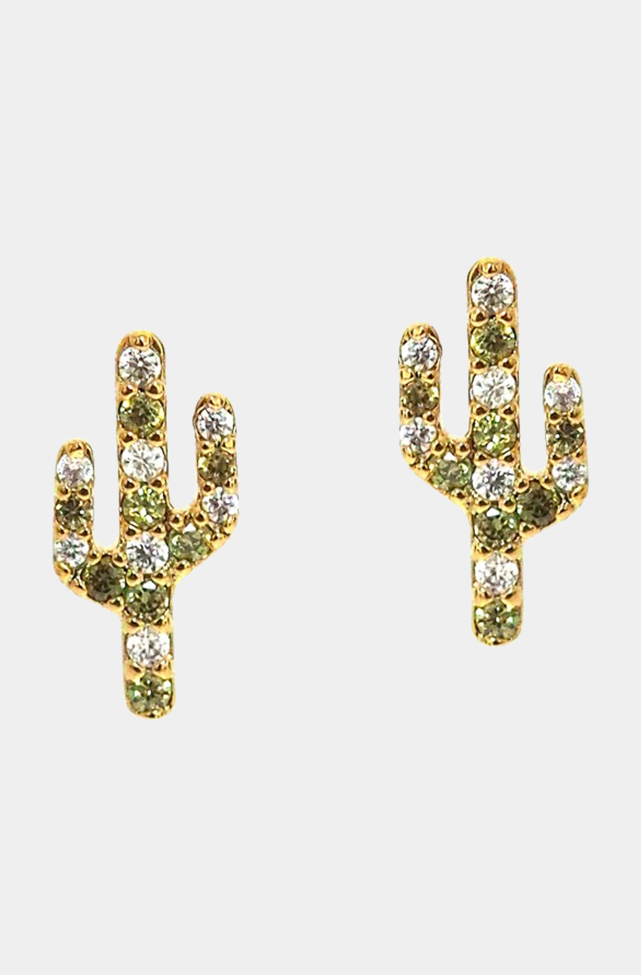 Cactus Studs with CZ and Green Stones