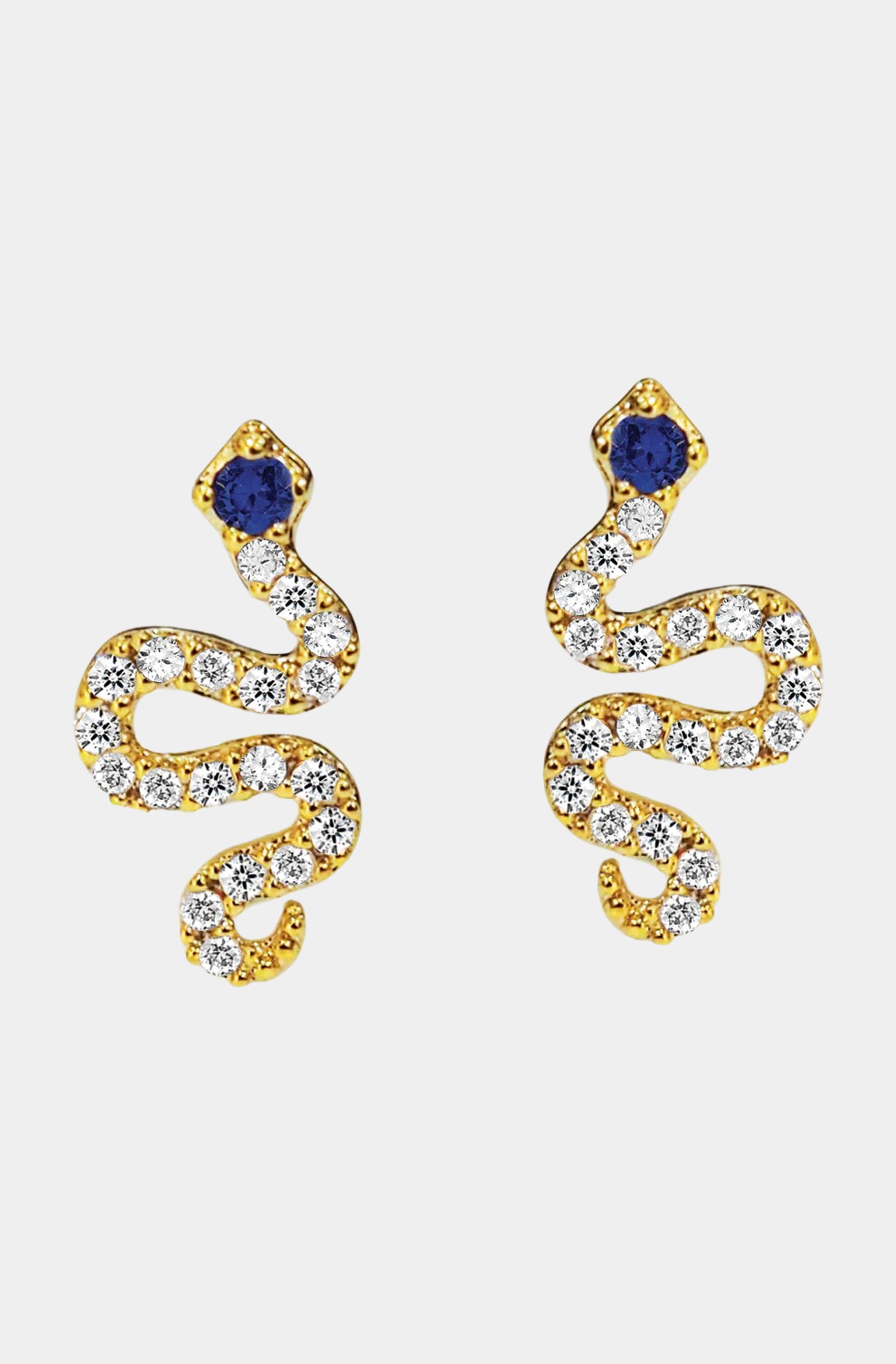 Pave Snake Studs with Sapphire Blue Accent