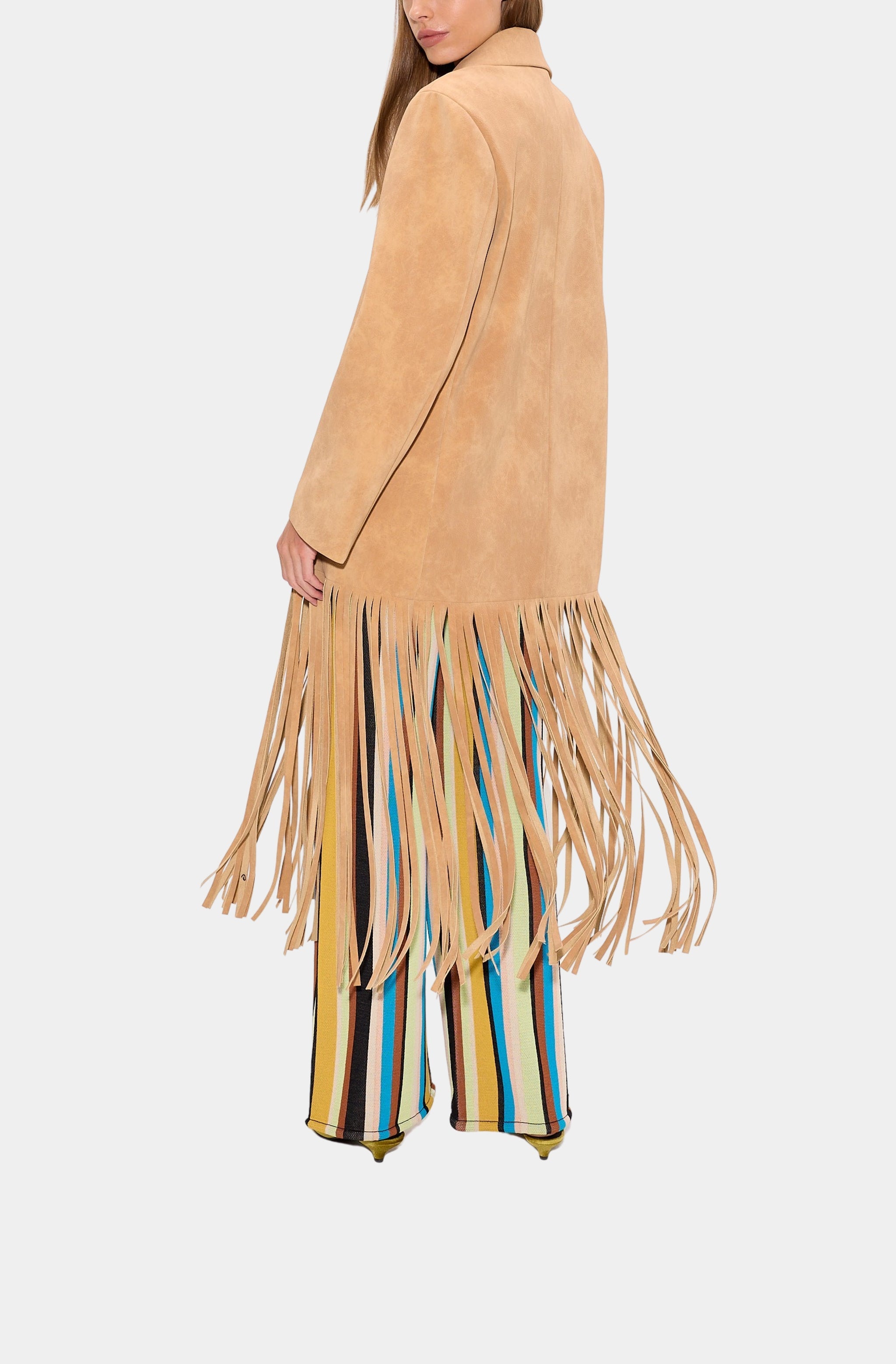 Vero Vegan Leather Fringe Coat