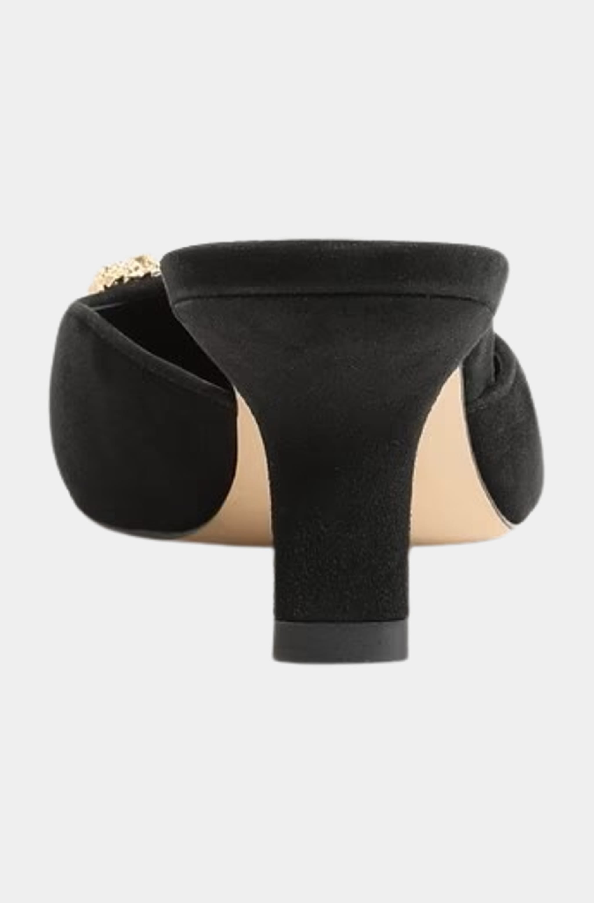 Back view of black kitten heel mule