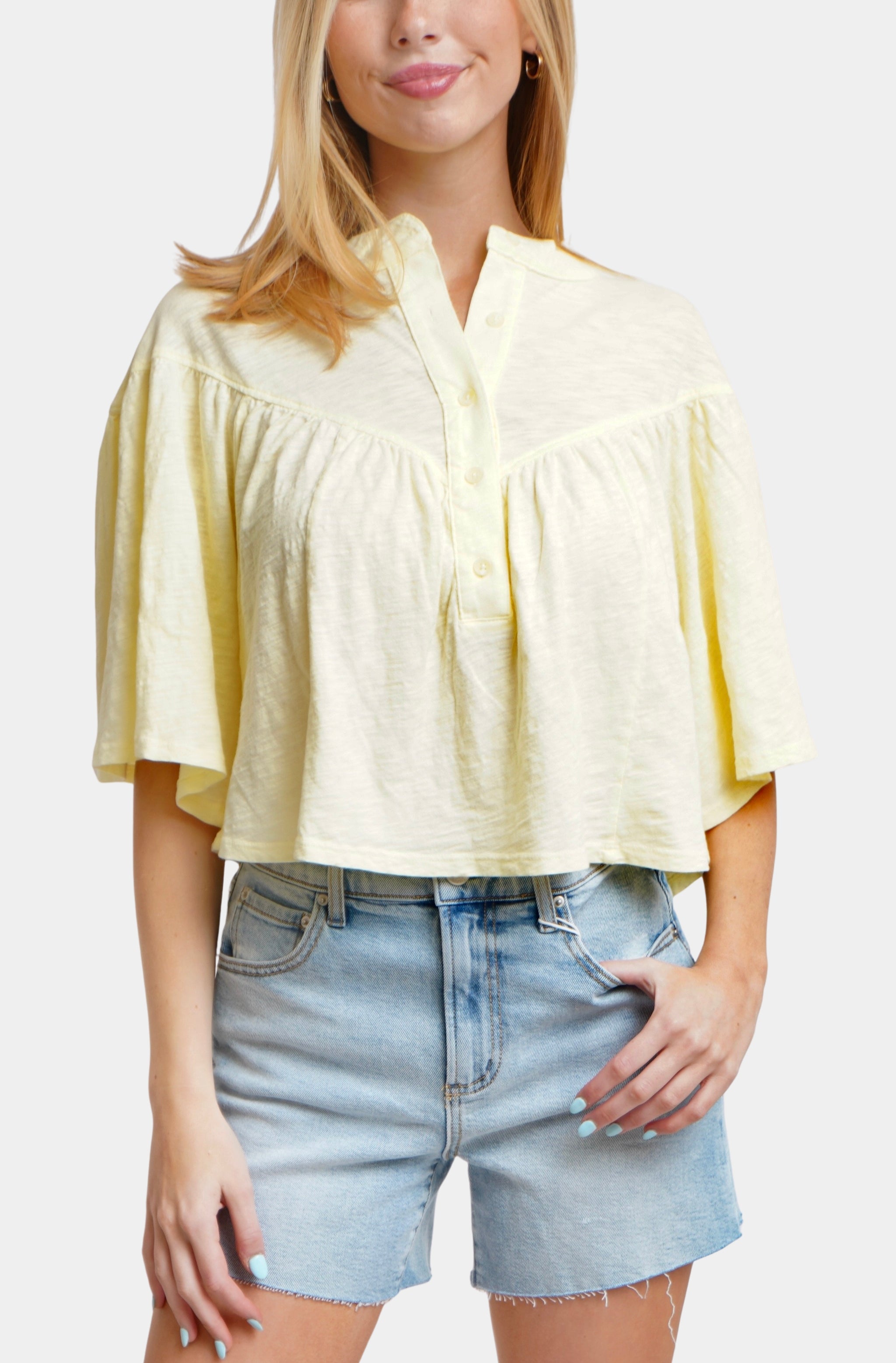 V Yoke Henley Blouse