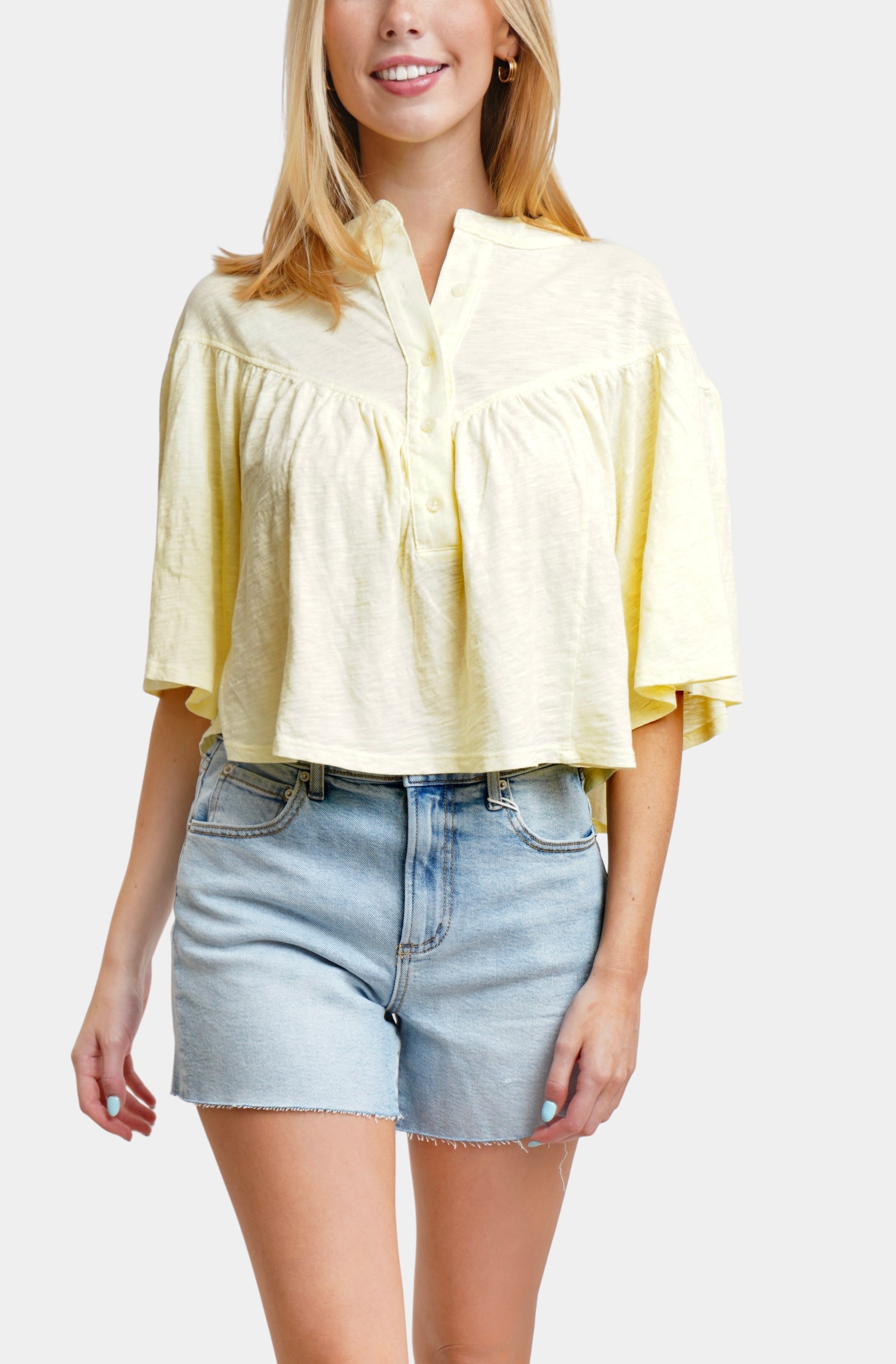 V Yoke Henley Blouse