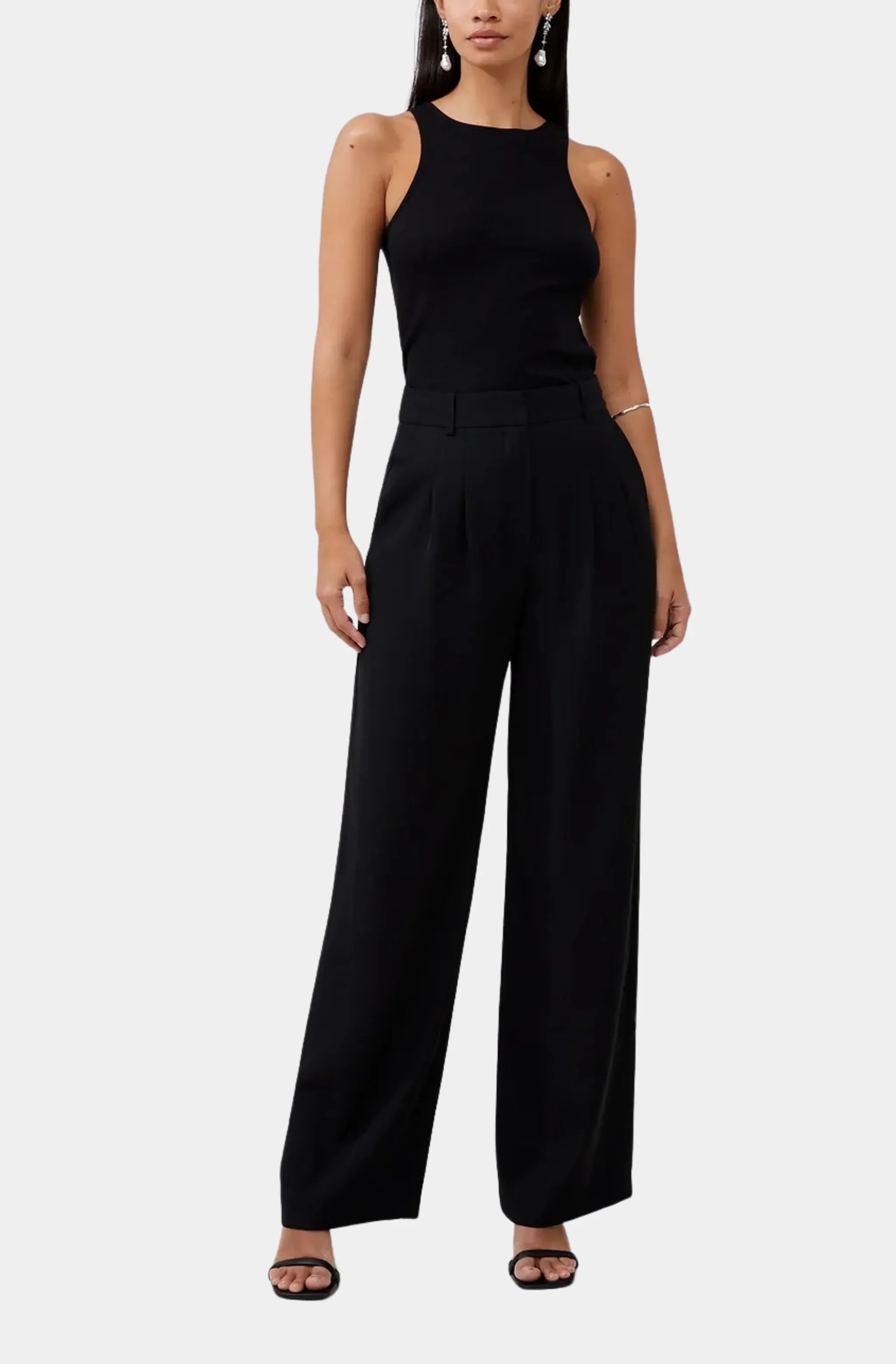 Black Harrie Suiting Trouser, high waist, front view