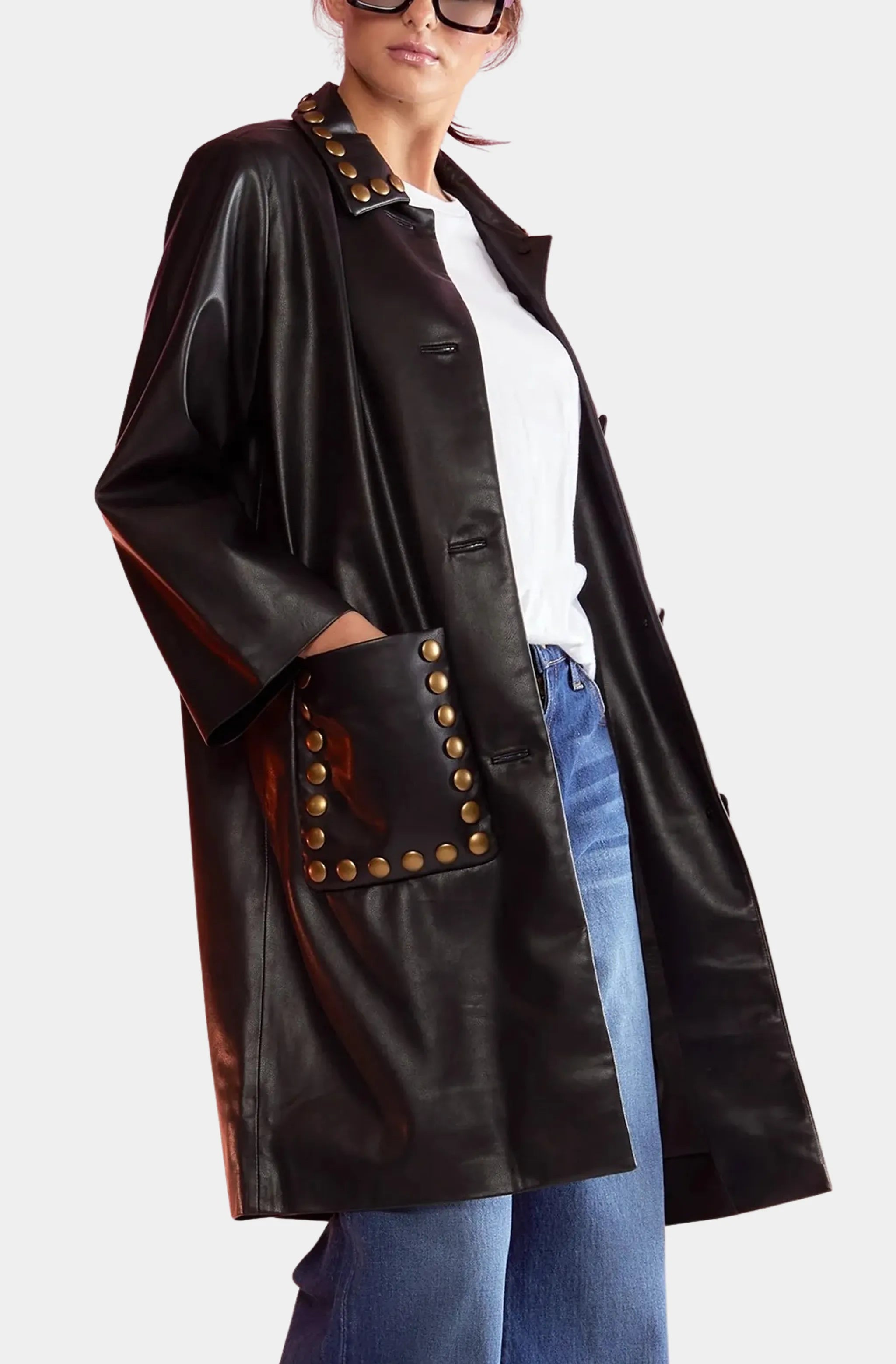 Vegan Studded Leather Coat
