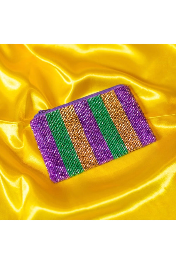 Purple, Green, and Gold Striped Coin Purse